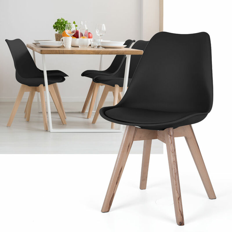 foto del prodotto etc shop sedie per sala da pranzo sedie con scocca in rovere nero, set da 4 sedie da cucina legno, plastica, cuscini di seduta in pp, pelle pu,