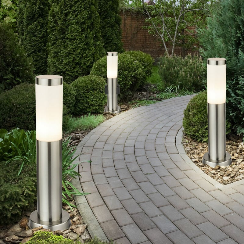 foto del prodotto etc shop set di 3 luci da terra prese per illuminazione da esterno lampade da terra in acciaio inox faretti ip44 e27 luce