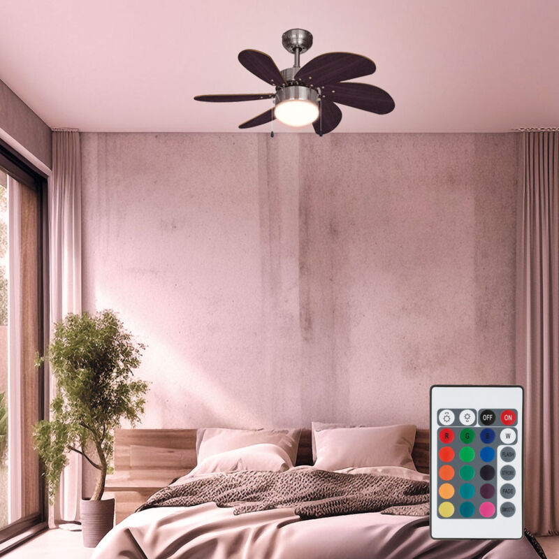 foto del prodotto etc shop ventilatore a soffitto con interruttore a tirante ventilatore con luce avanti e indietro, legno marrone, titanio, telecomando dimmerabile,