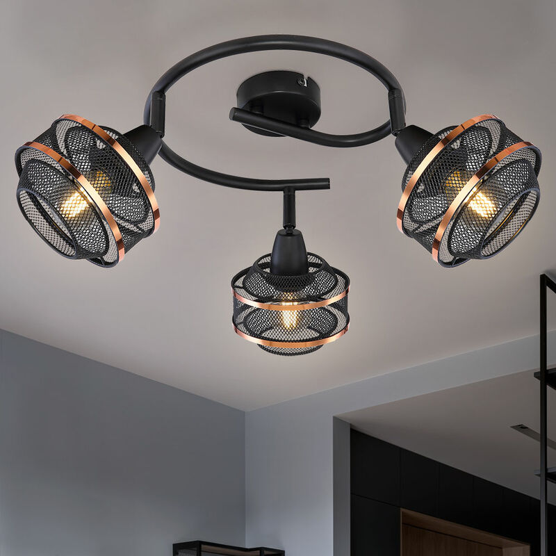 foto del prodotto etc shop vintage plafoniera tondo tondo soggiorno lampada a traliccio nero oro orientabile