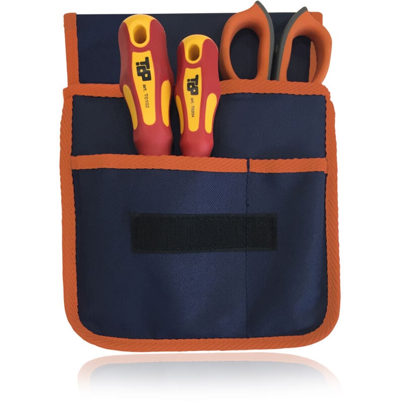 foto del prodotto etelec marsupio borsa utensili, tasca porta attrezzi lavoro, 3 scompartimenti, force zero, 2 giraviti croce taglio 1 forbice elettricista