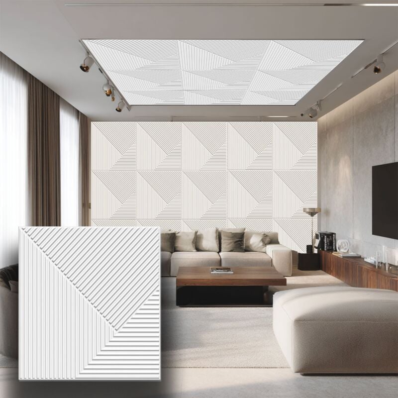 foto del prodotto eternal parquet - 3,49 pannello per boiserie a parete, rivestimento cassonato a soffitto e porte in pvc 3d 50x50cm mod. cosmo