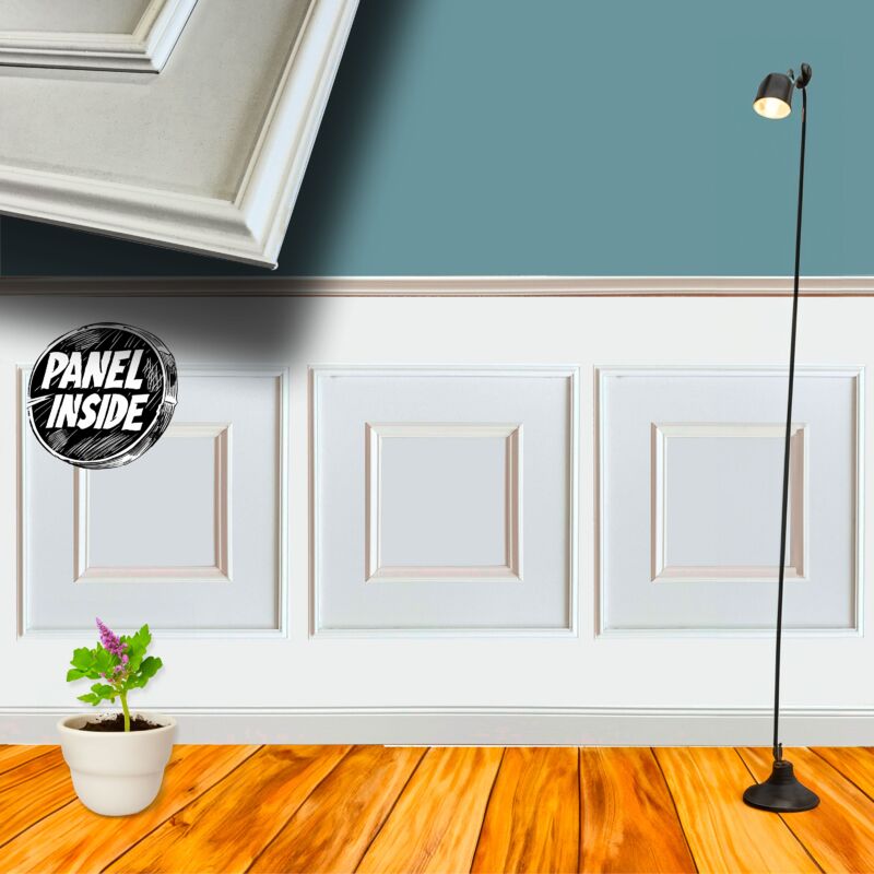 foto del prodotto eternal parquet kit 2ml di boiserie in legno massiccio 200x100cm laccato bianco inclusi pannelli 60x60cm e cornice interna