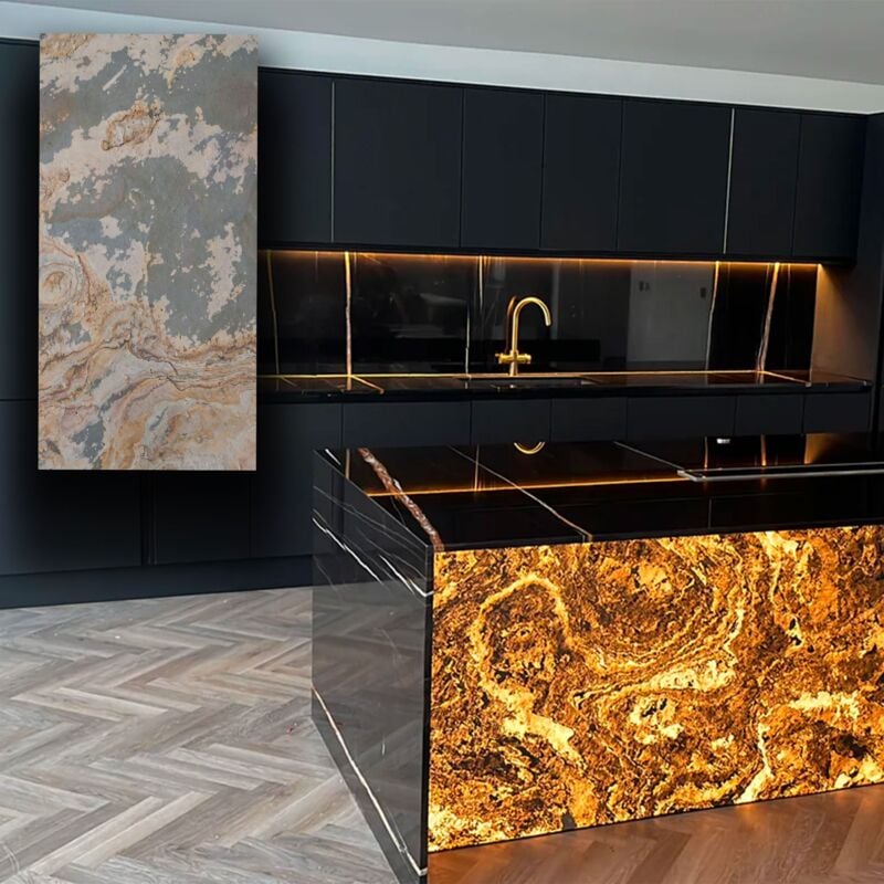 foto del prodotto eternal parquet pannello rivoluzionario di rivestimento interno esterno in vera pietra retroilluminabile flessibile 61x122x0,3cm lago