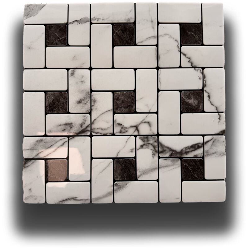 foto del prodotto eternal parquet - piastrelle 3d autoadesive in pet acustiche e isolanti 30x30cm 4mm spessore mosaico marmo b w