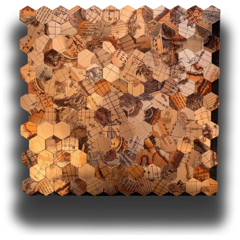 foto del prodotto eternal parquet - top piastrella autoadesiva in vero alluminio serigrafato esagoni old map 30x30cm sp. 3mm color rame