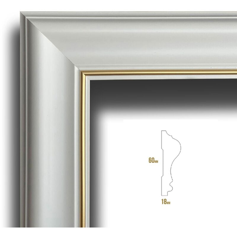 foto del prodotto eternalparquet cornice bugna preassemblata per boiserie in polimeri linea gold filo oro bianco avorio 9010 varie dimensioni 50x100cm