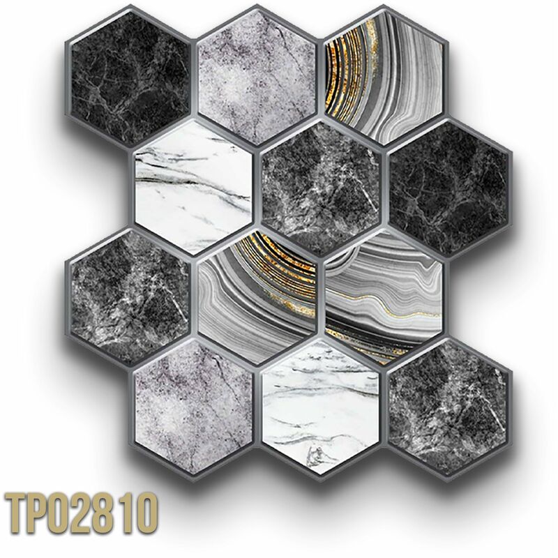 foto del prodotto eternalparquet pacco da 4 pannelli 3d autoadesivi in pvc 30x30cm vari decori ultrarealistici ideali per bagni e cucine esagoni di marmo tp02810