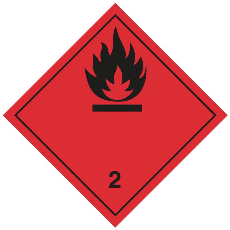 foto del prodotto etichetta autoadesiva o supporto alluminio a.d.r divisione 2.1 per veicoli gas infiammabili 300x300mm modello pvc adesivo