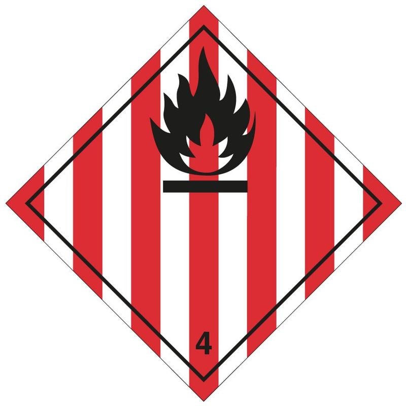 foto del prodotto etichetta autoadesiva o supporto alluminio a.d.r divisione 4.1 per veicoli solidi infiammabili 300x300mm modello pvc adesivo