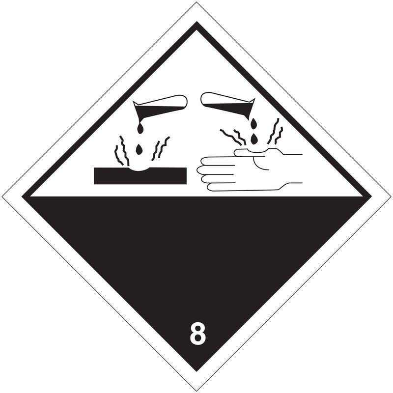 foto del prodotto etichetta autoadesiva o supporto alluminio a.d.r per classe 8 per materie corrosive 300x300mm modello pvc adesivo