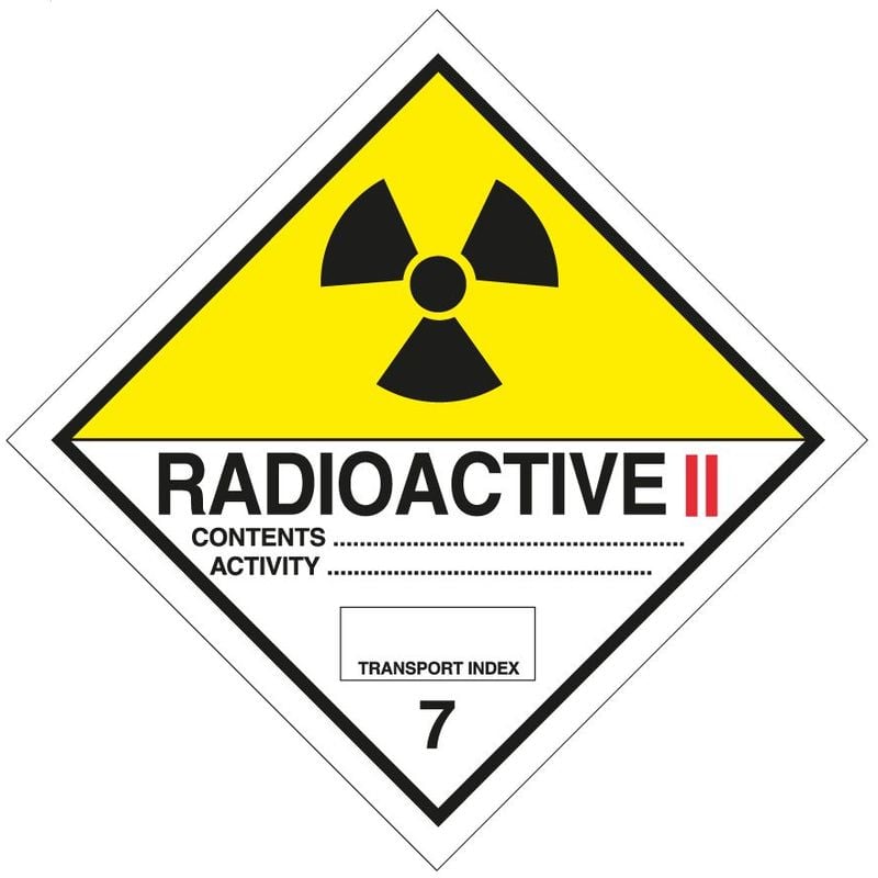 foto del prodotto etichetta autoadesiva o supporto alluminio a.d.r per divisione 7.b per 'materiali radioattivi categoria ii' 300x300mm modello - pvc adesivo