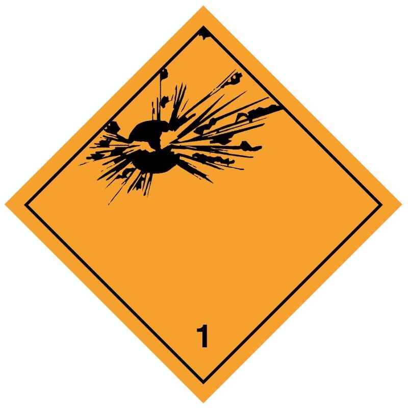 foto del prodotto etichetta autoadesiva o supporto alluminio adr divisione 1.1-1.2-1.3 per veicoli 'materie e oggetti esplosivi' 300x300mm modello - pvc adesivo