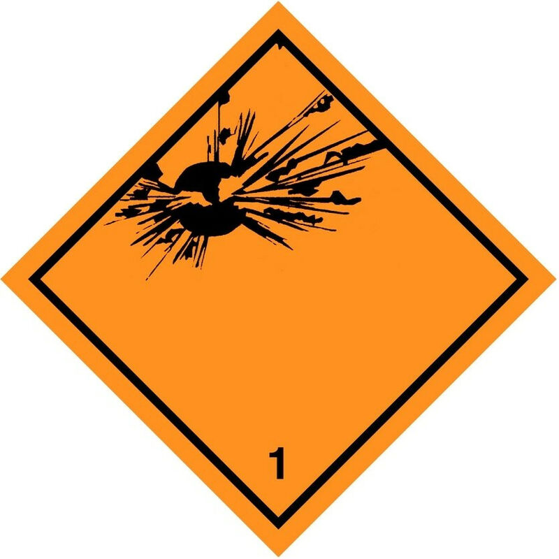 foto del prodotto etichetta in pvc di classe 1 per materie e oggetti esplosivi adr misura 100mm x 100mm, numero pezzi 10 pezzi