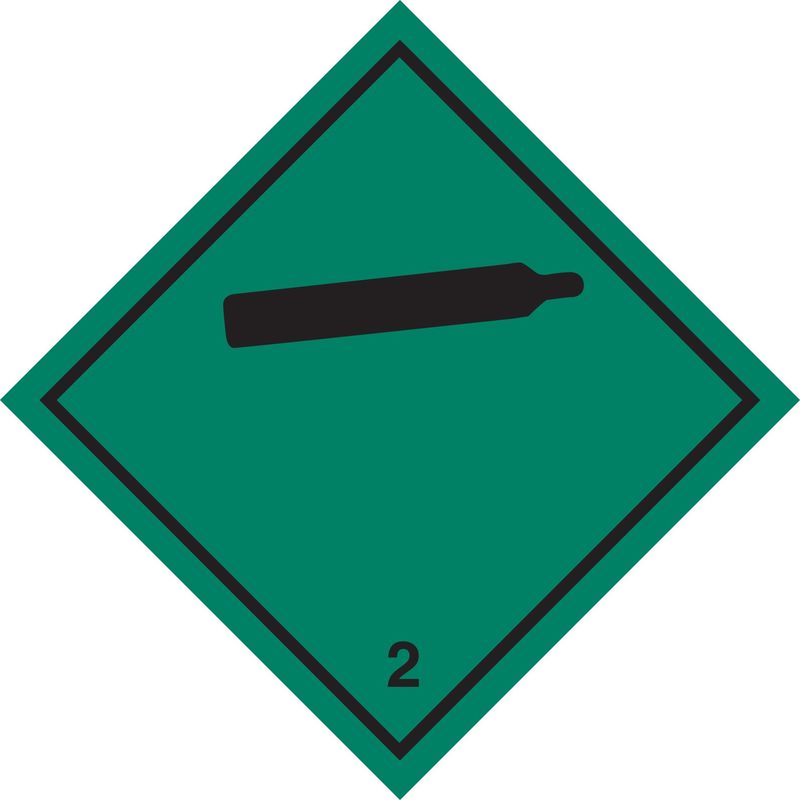 foto del prodotto etichetta in pvc di classe 2 divisione 2.2 per gas non infiammabili non tossici adr misura 100mm x 100mm, numero pezzi 100 pezzi