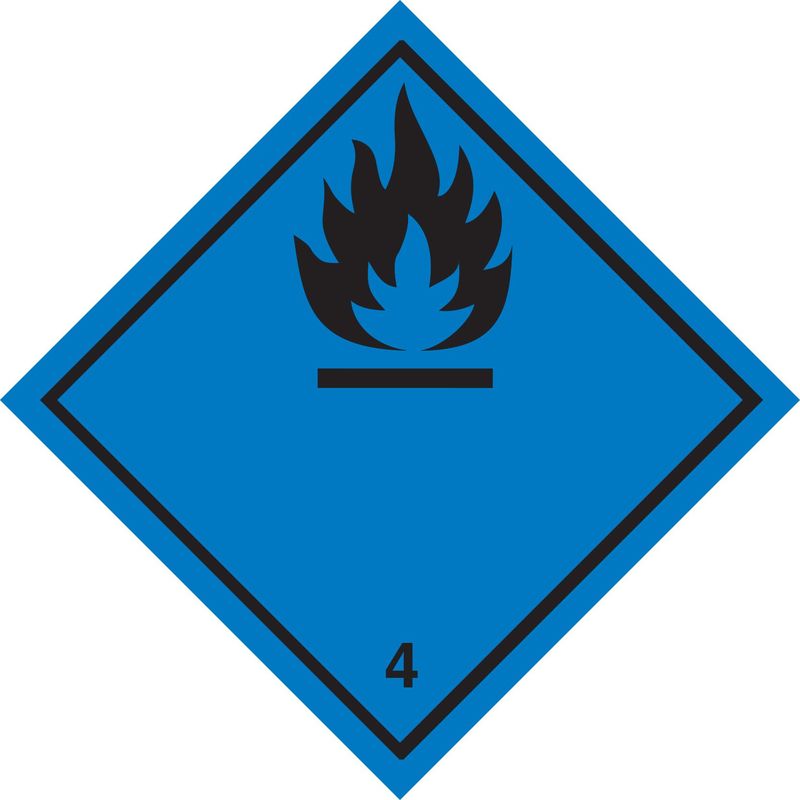 foto del prodotto etichetta in pvc etichetta di classe 4 divisione 4.3 per materie che, a contatto con l acqua sviluppano gas infiammabili adr misura 100mm x 100mm,