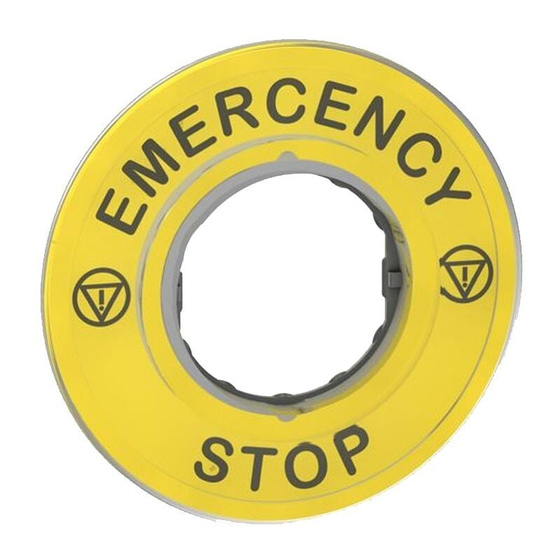 foto del prodotto etichetta telemecanique rotonda emergenza stop 3d zby9320