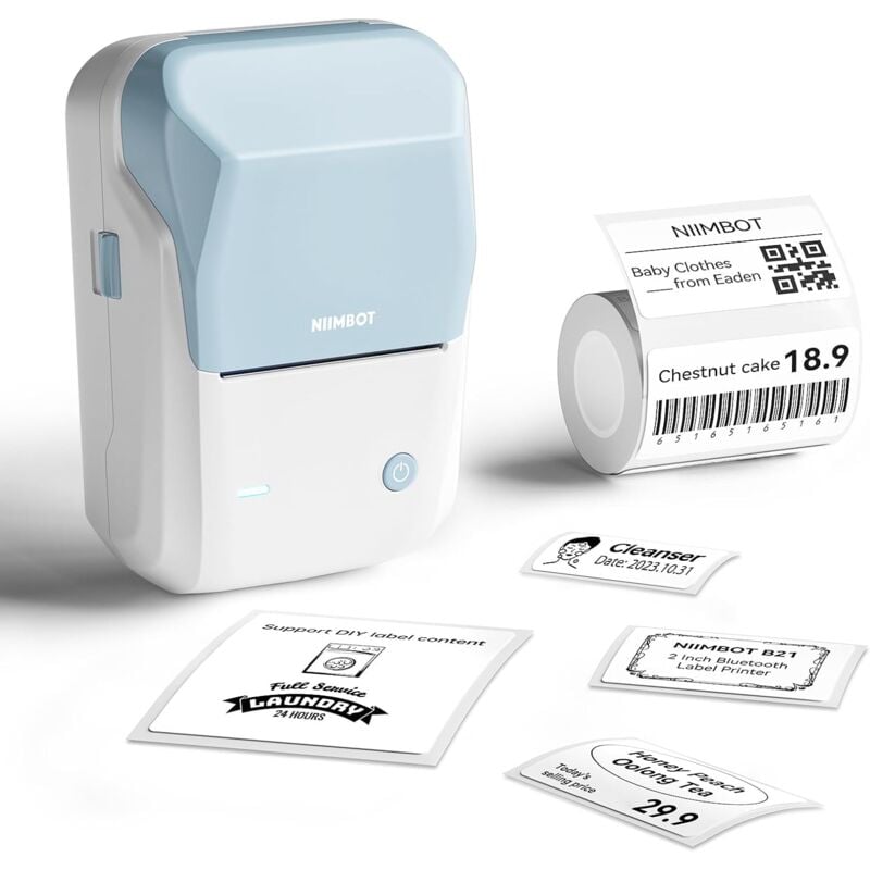 foto del prodotto etichettatrice b1 con 1 rotolo di etichette, stampante per etichette bluetooth autoadesiva, stampante per etichette termiche adatta per aziende