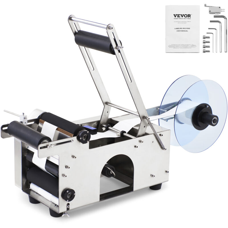 foto del prodotto etichettatrice per bottiglie rotonde semiautomatica, mt 50 50 w velocita 50 pezzi min etichettatrice distributore di etichette per bottiglie in pet,