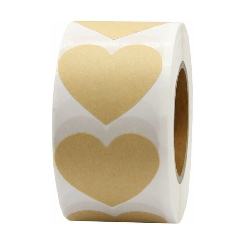 foto del prodotto etichette a forma di cuore in carta kraft naturale da 1 pollice, adesive permanenti, codifica a colori, etichette a punti, 500 adesivi per rotolo
