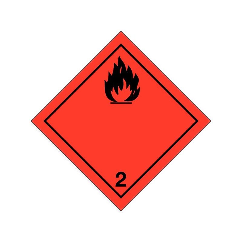 foto del prodotto etichette in pvc classe 2.1 segnaletica per trasporto internazionale gas infiammabili adr misura 100mm x 100mm, numero pezzi 10 pezzi