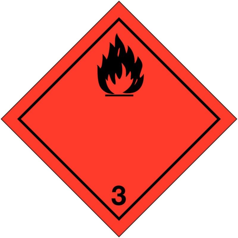foto del prodotto etichette in pvc classe 3 segnaletica per trasporto internazionale liquidi infiammabili adr misura 100mm x 100mm, numero pezzi 1000 pcs.