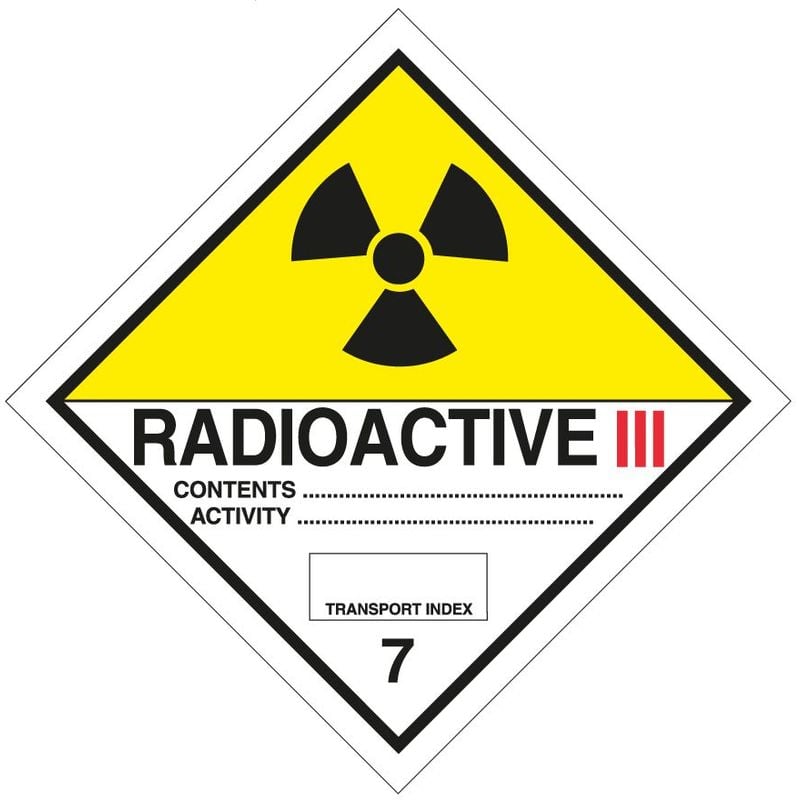 foto del prodotto etichette in pvc classe 7 materiali fissili e radioattivi adr misura 100mm x 100mm, numero pezzi 100 pezzi