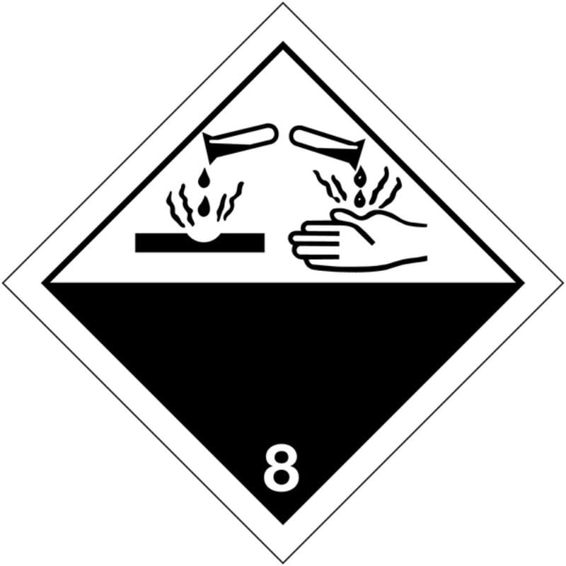 foto del prodotto etichette in pvc classe 8 segnaletica per trasporto internazionale materiali corrosivi adr misura 100mm x 100mm, numero pezzi 500 pezzi