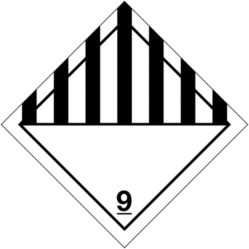 foto del prodotto etichette in pvc classe 9 segnaletica per trasporto internazionale materiali e oggetti pericolosi adr misura 100mm x 100mm, numero pezzi 1000 pcs.