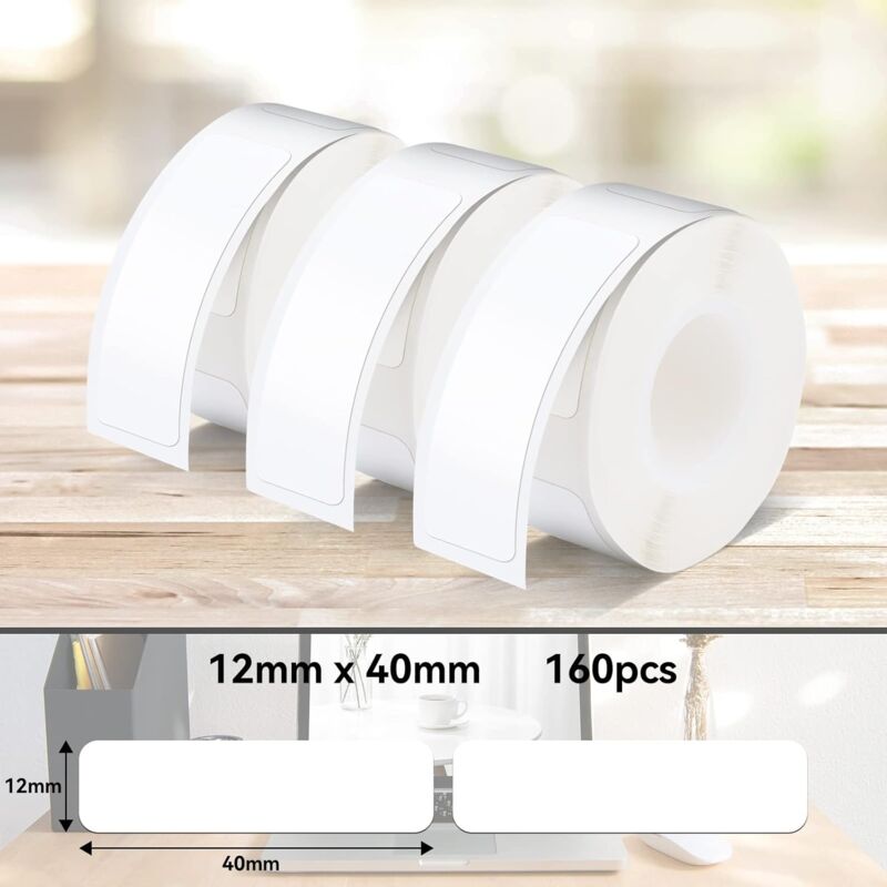 foto del prodotto etichette p15, 3 rotoli 12mm40mm nastro adesivo termico autoadesivo, compatibile con stampante per etichette p15, bianco, 160 etichette rotolo