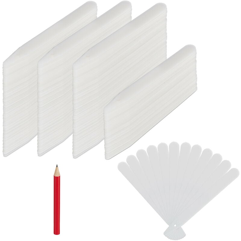 foto del prodotto etichette per piante, set da 500 targhette con matita, in plastica resistente alle intemperie, 12,5 cm, bianco relaxdays