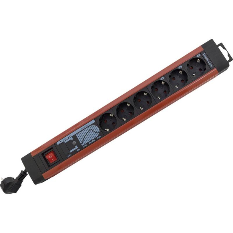 foto del prodotto ett rev 0014663613 multipresa con interruttore 6 scomparti nero, rosso schuko 1 pz.