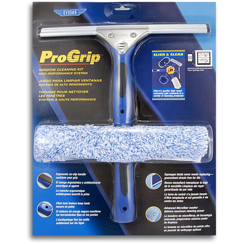 foto del prodotto ettore 65000 progrip kit di pulizia per finestre, con sistema click lock, blu