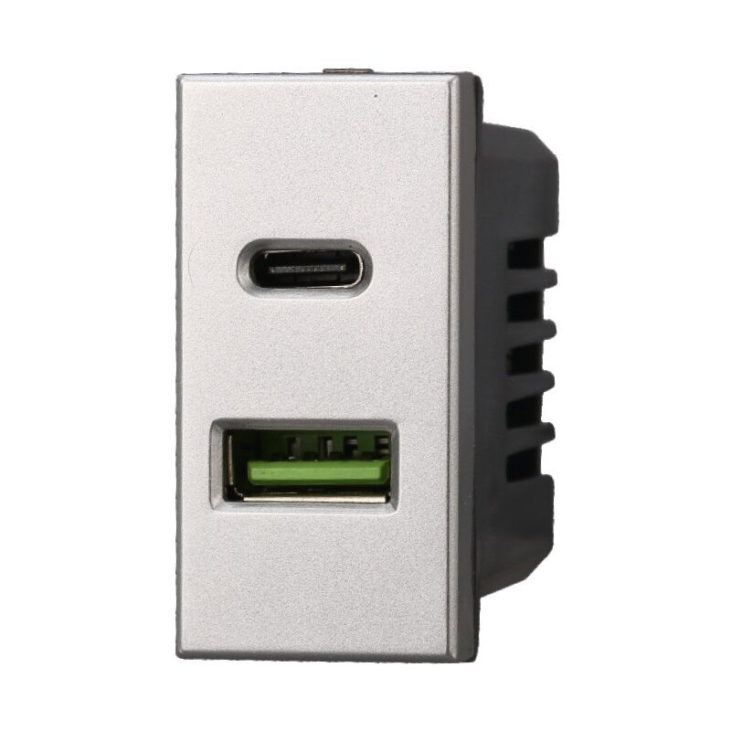 foto del prodotto ettroit ag3002 presa caricatore usb 2 porte 3,1a usb a usb type c grigio compatibile con bticino axolute