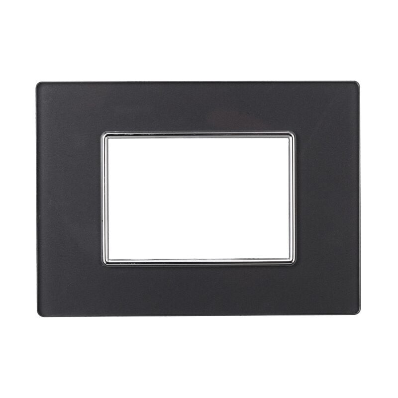 foto del prodotto ettroit an84310 placca serie moon, 3 moduli, vetro, acciaio scuro, compatibile con serie bticino axolute