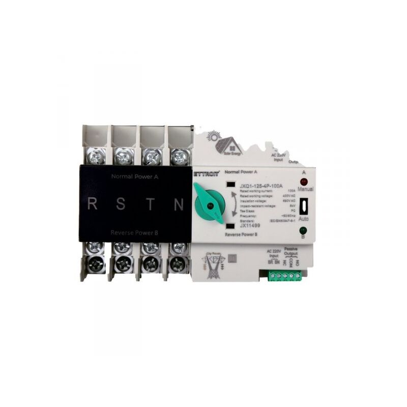 foto del prodotto ettroit ats commutatore di trasferimento automatico fotovoltaico 4p 6m doppio alimentazione 100a ac 400v ip20 iec60947 6 1