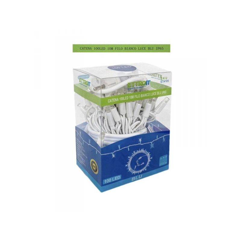 foto del prodotto ettroit catena luminosa di luci led ip65 10 metri con 100 led filo bianco luce blu con connettore allungabile