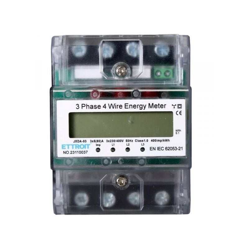 foto del prodotto ettroit contatore energia elettrica trifase su guida din 220v 380v 5 80a 4 moduli