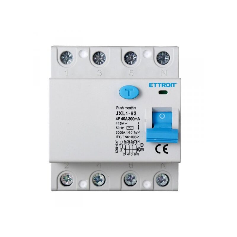 foto del prodotto ettroit interruttore differenziale puro 4p 40a 6ka 300ma 380v salvavita differenziale occupa 4 moduli din