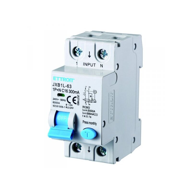 foto del prodotto ettroit interruttore magnetotermico differenziale 1p n 16a 6ka 300ma 220v occupa 2 moduli din