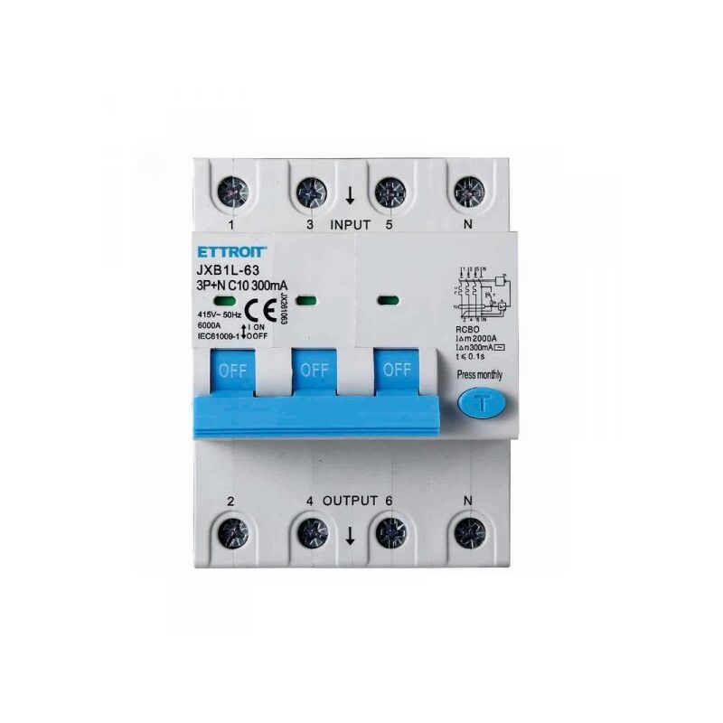 foto del prodotto ettroit interruttore magnetotermico differenziale 3p n 10a 6ka 300ma 380v occupa 4 moduli din