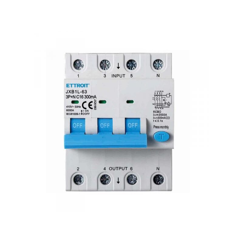 foto del prodotto ettroit interruttore magnetotermico differenziale 3p n 16a 6ka 300ma 380v occupa 4 moduli din