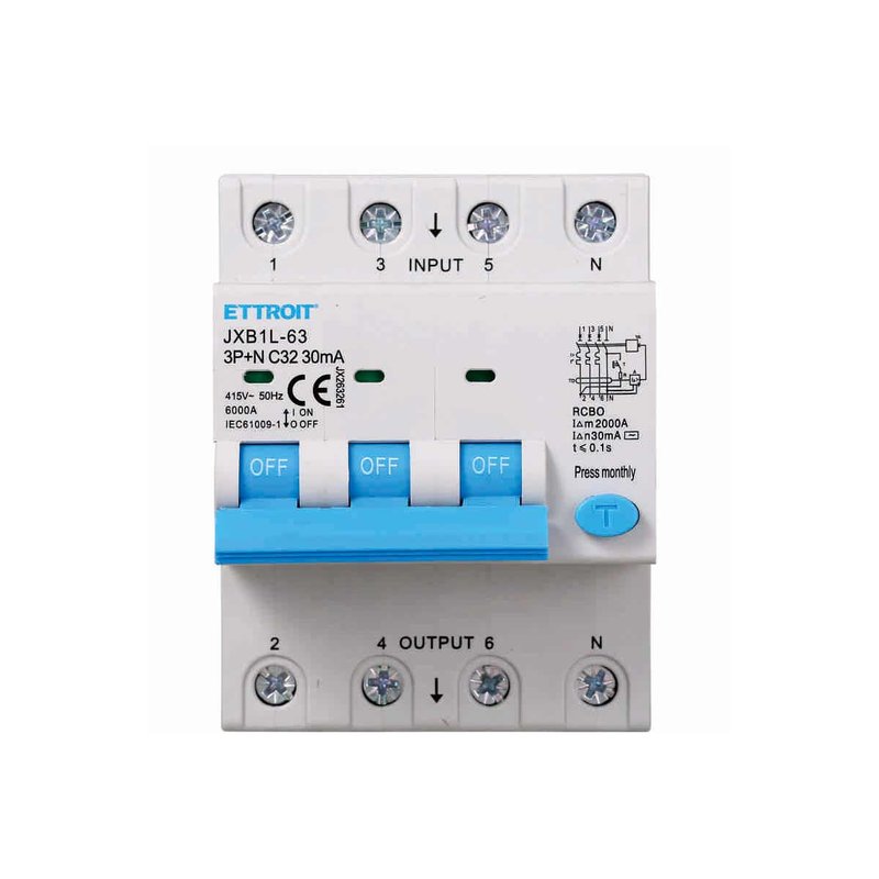 foto del prodotto ettroit interruttore magnetotermico differenziale 3p n 32a 6ka 30ma 380v occupa 4 moduli din