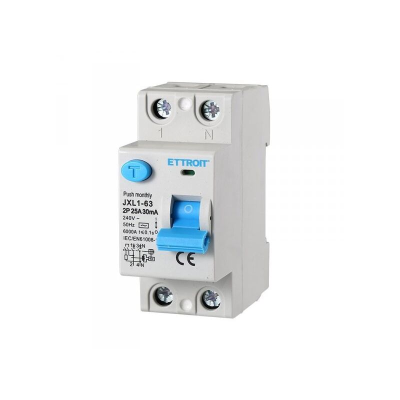 foto del prodotto ettroit interruttore magnetotermico differenziale puro salvavita per barra din 2 moduli 2p 25a 240v 30ma 6ka