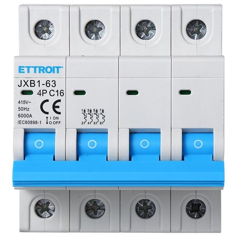foto del prodotto ettroit interruttore megnetotermico per barra din 4 moduli 4p 415v curva c 6ka 16a