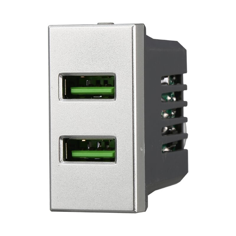 foto del prodotto ettroit modulo doppia presa usb 2.0 tipo a, 5vdc 2,1a, serie moon, grigio, compatibile con serie bticino axolute ag2402