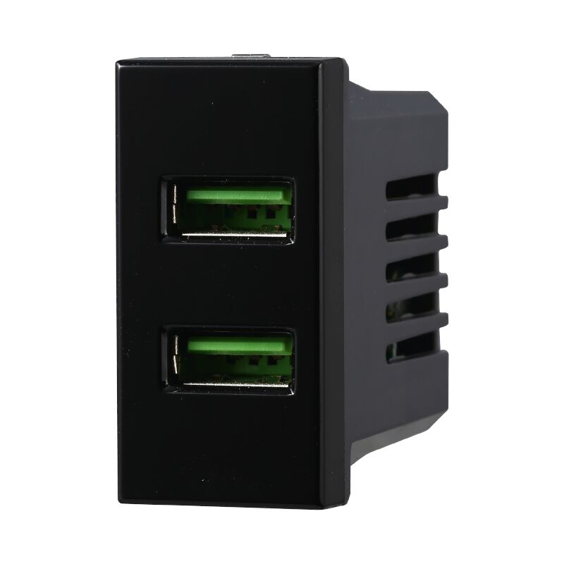foto del prodotto ettroit modulo doppia presa usb 2.0 tipo a, 5vdc 2,1a, serie moon, nero, compatibile con serie bticino axolute an2402