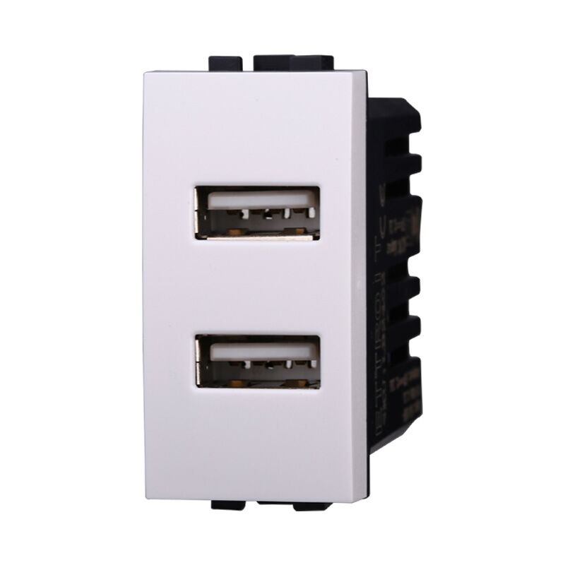 foto del prodotto ettroit modulo doppia presa usb 2.0 tipo a, 5vdc 2,1a, serie space, bianco, compatibile con serie bticino living lb2402