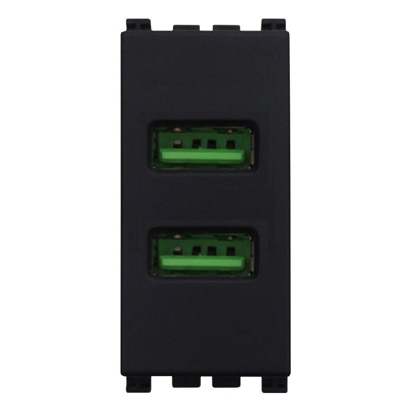 foto del prodotto ettroit modulo doppia presa usb 2.0 tipo a, 5vdc 2,1a, serie venus, nero, compatibile con serie vimar ark va2402