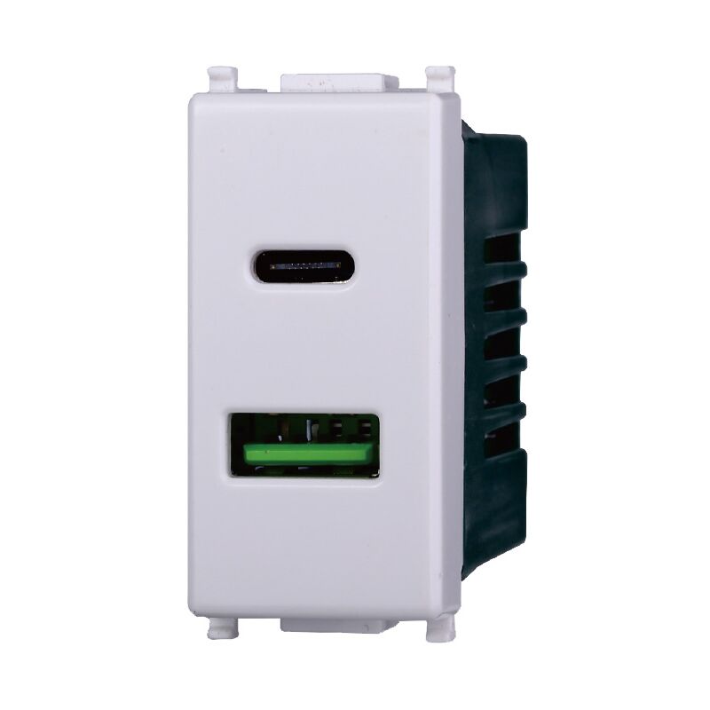 foto del prodotto ettroit modulo doppia presa usb 2.0 tipo a e usb 3.1 tipo c, 5vdc 3,1a, serie starlight, bianco, compatibile con serie vimar plana ev3002